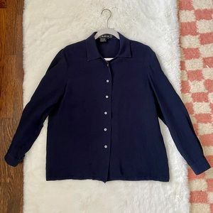 Vintage Silk Navy Blue Ice Button Down Top